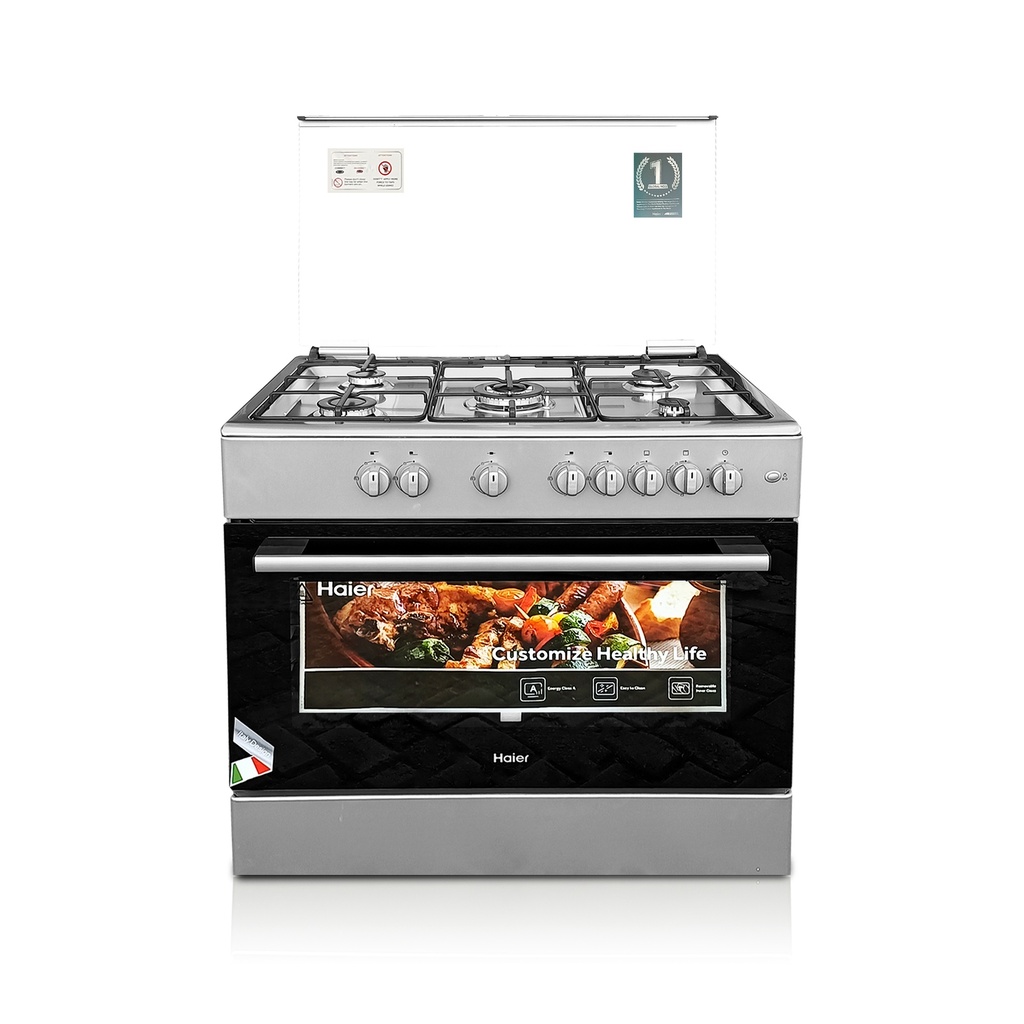 Haier 90x60cm Industrial 5 Burner Stainless Steel Gas Cooker with Oven, Grill & Rotisserie