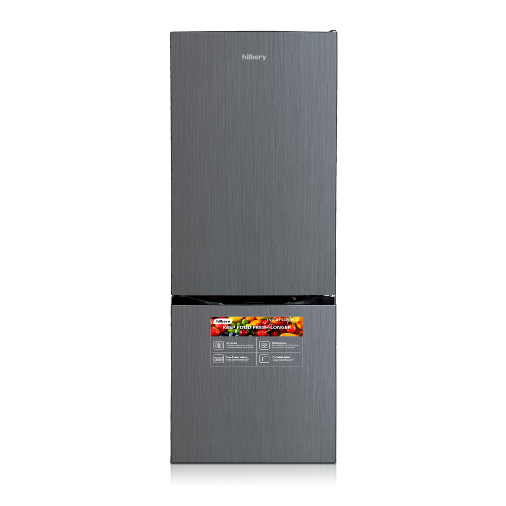Hilbery 262 Ltr Double Door Bottom Freezer Fridge GREY & BLACK
