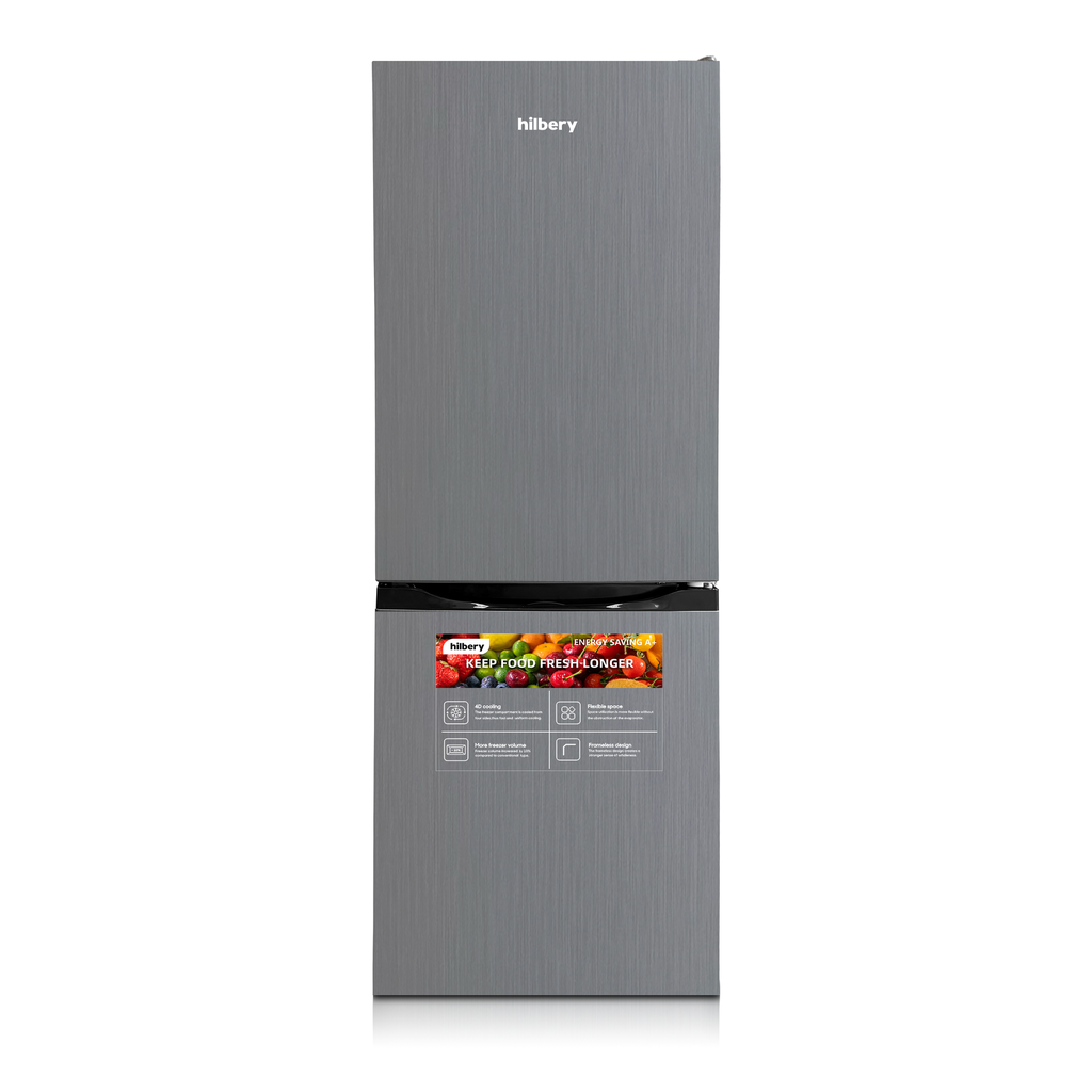 Hilbery 157 Ltr Double Door Bottom Freezer Fridge GREY & BLACK