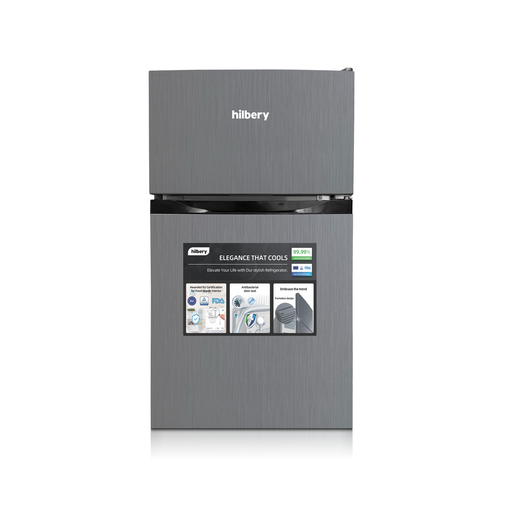 Hilbery 86 Ltr Double Door Table Top Fridge GREY & BLACK