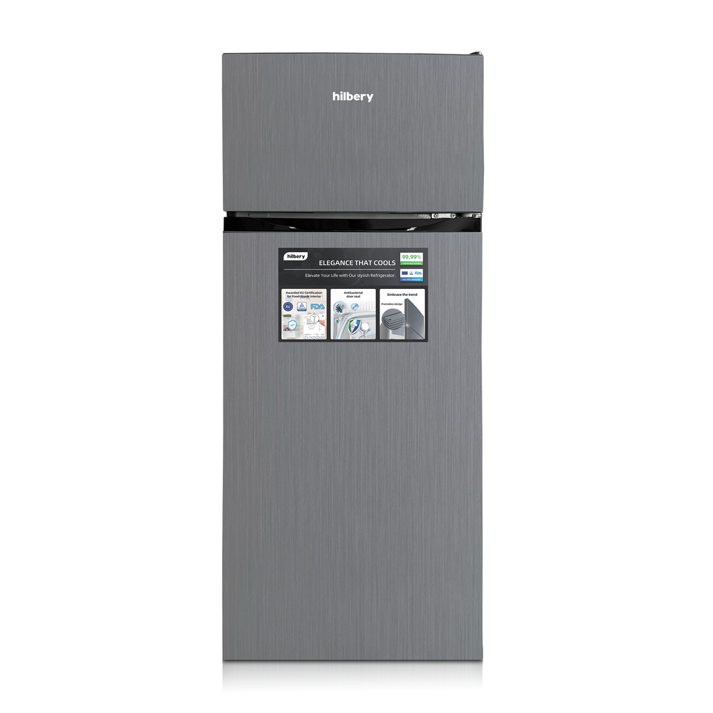 Hilbery 211 Ltr Double Door Fridge GREY & BLACK