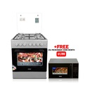 Haier 60x60cm Stainless Steel Gas Cooker with Oven, Grill & Rotisserie + FREE HAIER 23L MICROWAVE